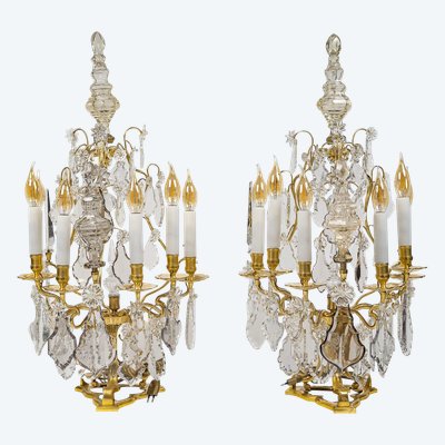 A pair of Louis XV-style gilt bronze and crystal candelabras Baccarat circa 1850-1870