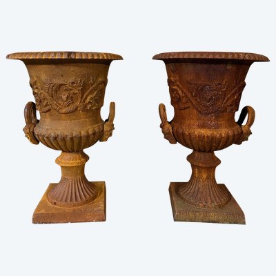 PAIR OF CAST IRON MEDICIS VASE