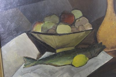 Oil on Canvas Still Life with Trout by Sabatier Circa 1940