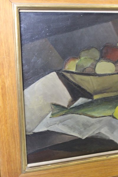 Oil on Canvas Still Life with Trout by Sabatier Circa 1940