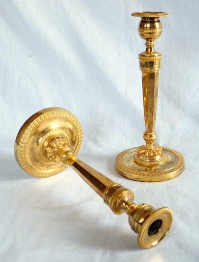 Pair of Empire gilt bronze candlesticks - Return from Egypt, Consulate period -