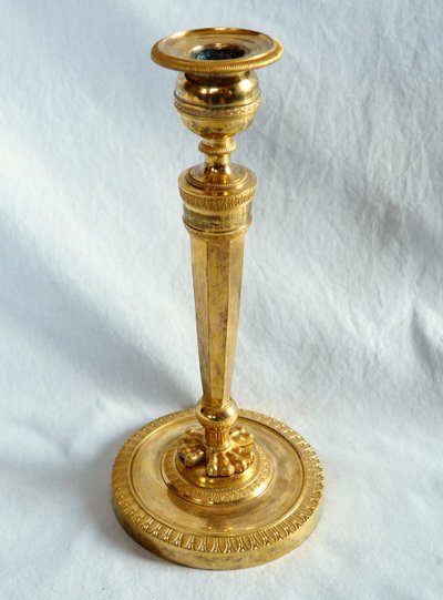 Pair of Empire gilt bronze candlesticks - Return from Egypt, Consulate period -