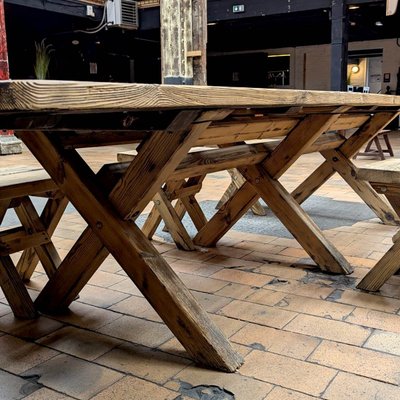 Table De Ferme En Sapin Avec 7 Tabouret