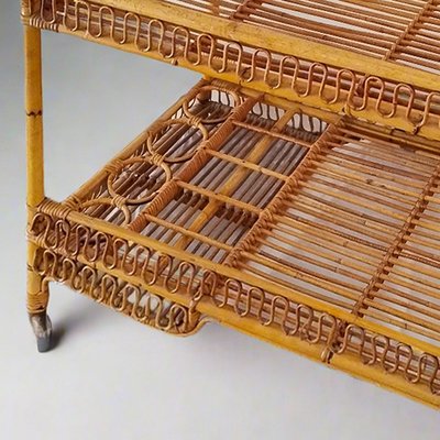 1960s Gorgeous Bamboo & Rattan Serving Bar Cart Trolley by Franco Albini.