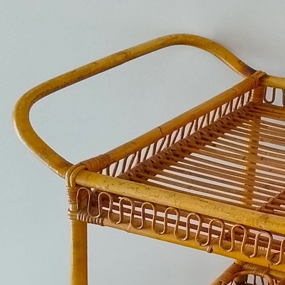 1960s Gorgeous Bamboo & Rattan Serving Bar Cart Trolley by Franco Albini.