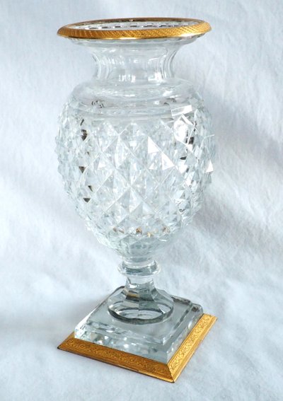 Charles X period vase in cut Creusot crystal, gilded bronze mount