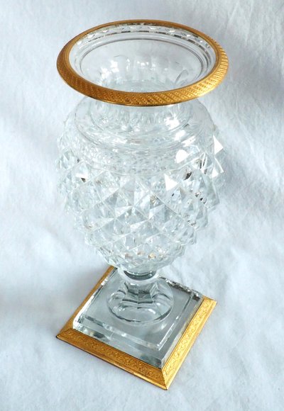 Charles X period vase in cut Creusot crystal, gilded bronze mount