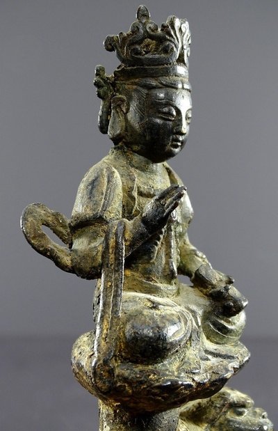 China, Ming Dynasty, Late 14th-early 15th century, Bronze Statuette of Majushri on a Lion.