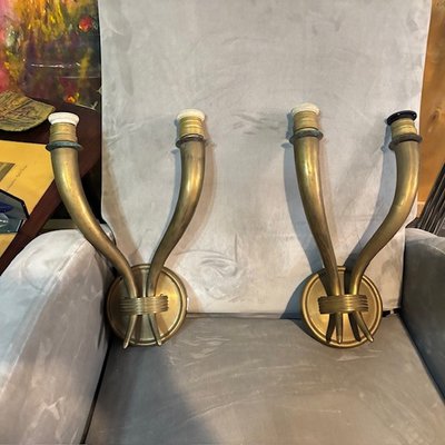 Antique pair of Giò Ponti bronze wall lamps. 1930s, two arms. Size 37 x 25