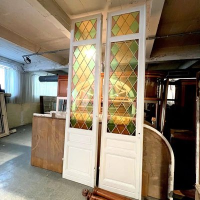 Pair of Simple Doors with Colored Stained Glass Windows