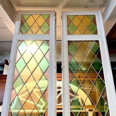 Pair of Simple Doors with Colored Stained Glass Windows