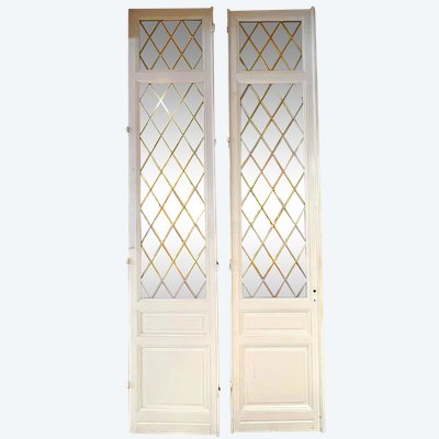 Pair of Simple Doors with Colored Stained Glass Windows