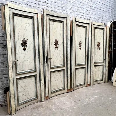 4 Curved Doors and 2 Louis XVI Pattern Cupboard Fronts, Marbled Paint