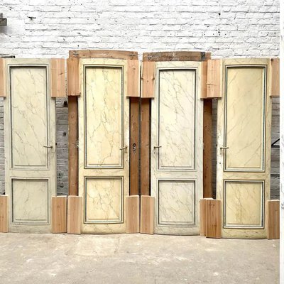 4 Curved Doors and 2 Louis XVI Pattern Cupboard Fronts, Marbled Paint