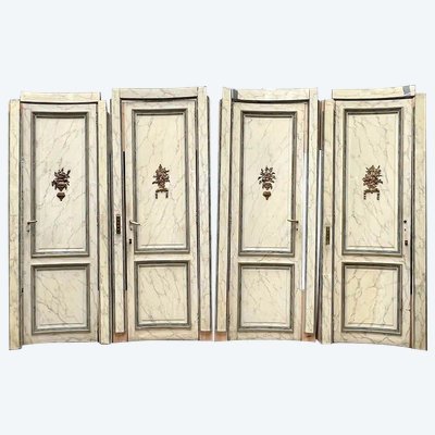 4 Curved Doors and 2 Louis XVI Pattern Cupboard Fronts, Marbled Paint