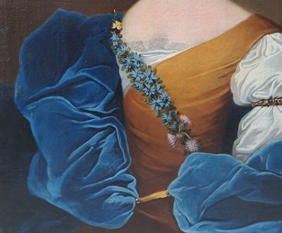 18th Century School, Portrait of a Lady in a Blue Dress Signed on the Back Hubart 1741