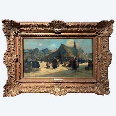 Fernand Le Gout-gérard (1856-1924), Le Marché Devant Les Halles à Auray