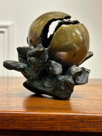 Anita Tullio (1935-2014) “Matra hatching” Bronze with green and gilded patina