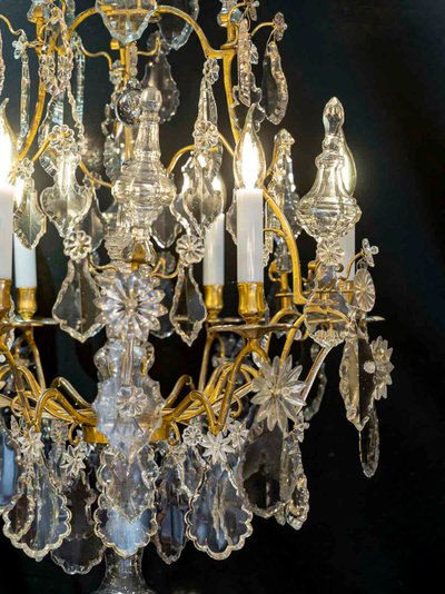 Lustre d'Époque Louis XV en Bronze Doré et Cristal Taillé vers 1760-1780