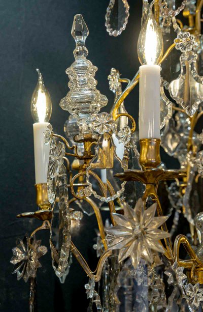 Lustre d'Époque Louis XV en Bronze Doré et Cristal Taillé vers 1760-1780