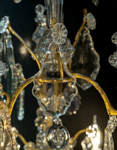 Lustre d'Époque Louis XV en Bronze Doré et Cristal Taillé vers 1760-1780