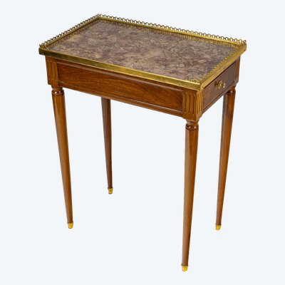 Isac Simon Rebour Petite table de salon en acajou et marbre d’époque Louis XVI vers 1780-1790