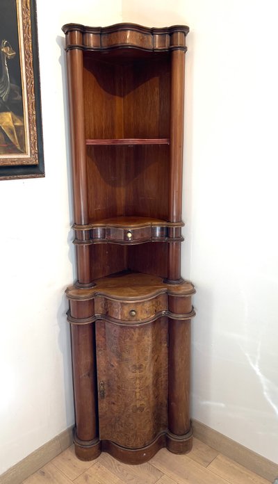 Superb Corner Cabinet in Burl Walnut Veneer - 19th Century