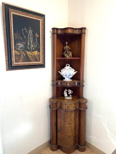 Superb Corner Cabinet in Burl Walnut Veneer - 19th Century