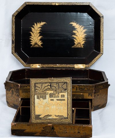 Antique papier-mâché jewelry box. France 19th century.