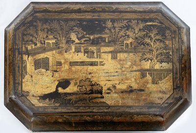 Antique papier-mâché jewelry box. France 19th century.