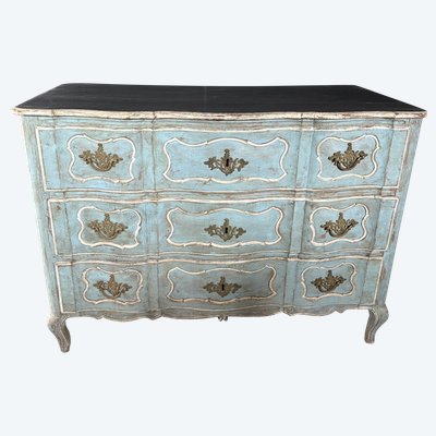 Louis XV curved chest of drawers dating from the 18th century, polychrome