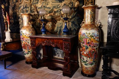 Large pair of Asian Satsuma vases, 166 cm