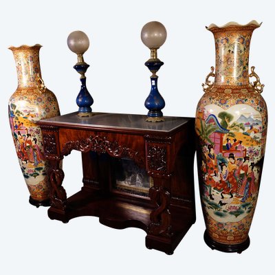 Large pair of Asian Satsuma vases, 166 cm