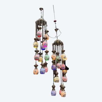 1930s style multi-layered glass chandelier