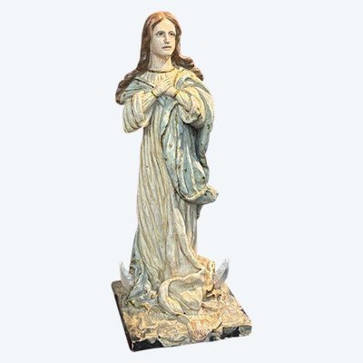 Ancient painted terracotta sculpture of the Immaculate Madonna. 1827 Luigi Pettinari Sculptor. H 48