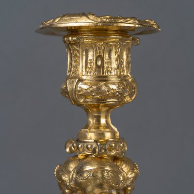 Vestals Pair of Louis XVI Style Chiseled and Gilt Bronze Candlesticks, 19th Century circa 1850