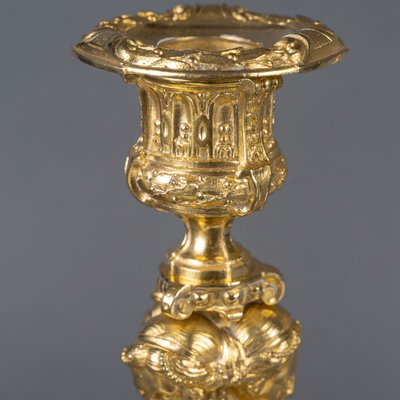 Vestals Pair of Louis XVI Style Chiseled and Gilt Bronze Candlesticks, 19th Century circa 1850