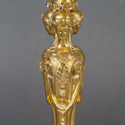 Vestals Pair of Louis XVI Style Chiseled and Gilt Bronze Candlesticks, 19th Century circa 1850