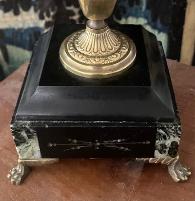 Large Napoleon III style candelabra in gilded bronze and "Vert de Mer" marble from the late 19th century