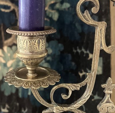 Large Napoleon III style candelabra in gilded bronze and "Vert de Mer" marble from the late 19th century