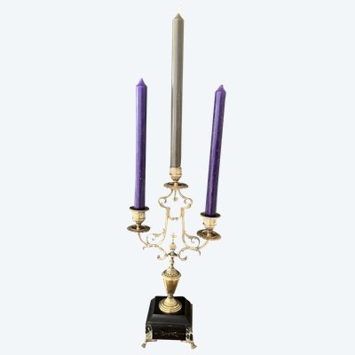 Large Napoleon III style candelabra in gilded bronze and "Vert de Mer" marble from the late 19th century