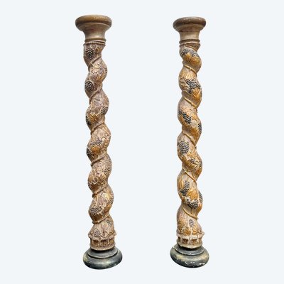 Pair of XVIII century carved wooden columns