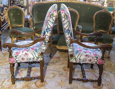 A Pair of Louis XIII Style Armchairs, 18th Century