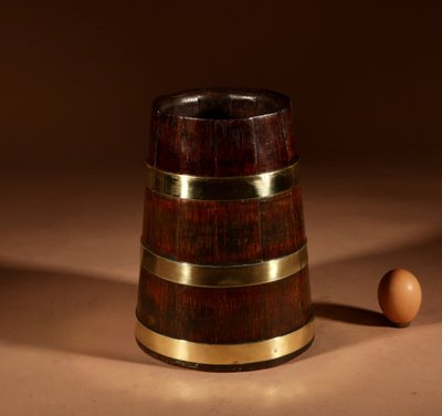 Oak and brass barrel, possibly herring-shaped, circa 1850.