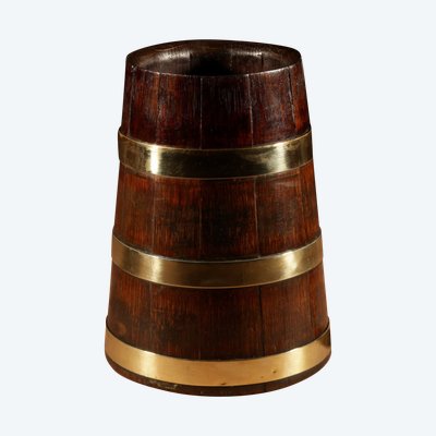 Oak and brass barrel, possibly herring-shaped, circa 1850.