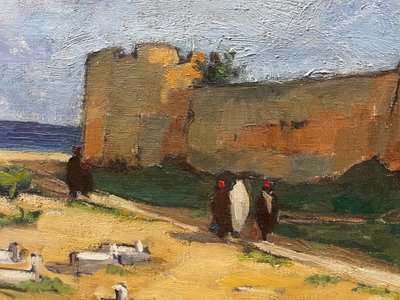 Geneviève Bascou Gavrel - The Ramparts of Hammamet Oil on Canvas Orientalist Tunisia