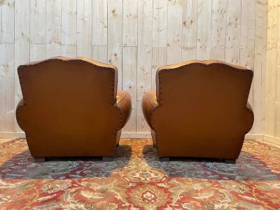 Pair of Art Deco leather club armchairs