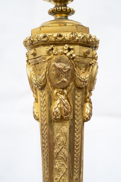 Pair of antique gilt bronze candlesticks. France, 19th century