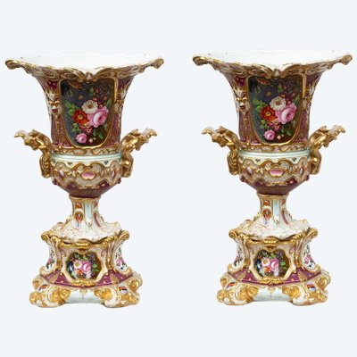 Pair of antique porcelain vases, 19th century, France