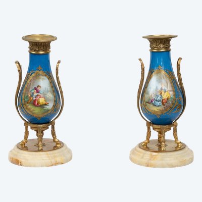 Pair of antique Sèvres porcelain vases, 19th century.